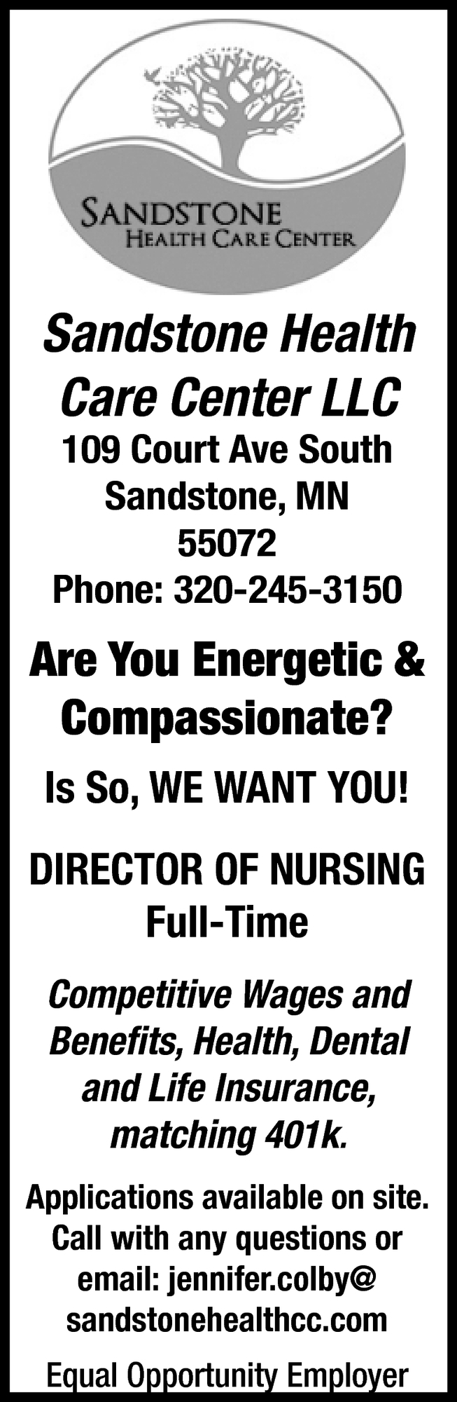 Are You Energetic & Compassionate?, Sandstone Health Care Center